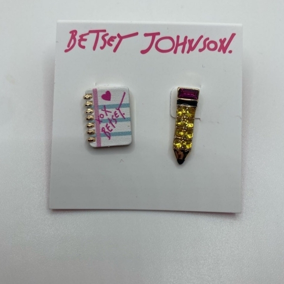 Betsey Johnson Notebook and Pencil Mismatched Post Earrings - Picture 3 of 4